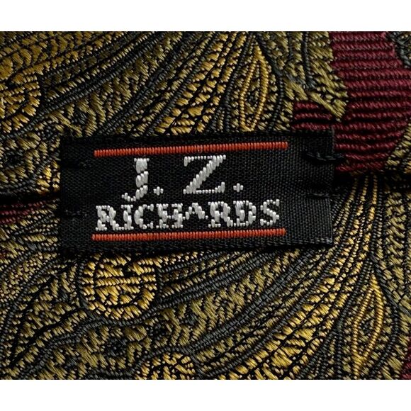 JZ RICHARDS Necktie Mens 100% Silk Tie Designer  58" Burgundy, Gold Tie Classic - Picture 5 of 12